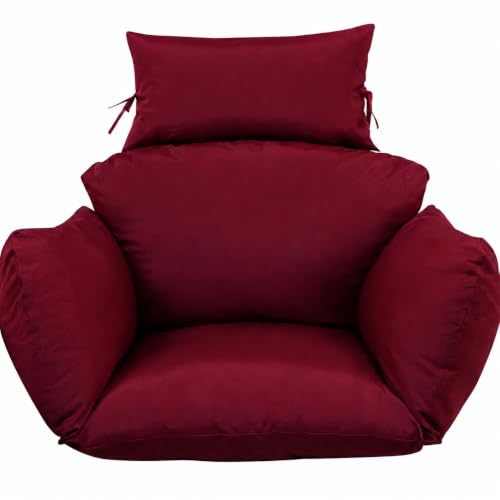 lihtsofty Outdoor Egg Chair Cushion Replacement with Headrest, Red, 47x31.5x4.7 Inch, Thicken Foldable Removable Waterproof, Machine Washable