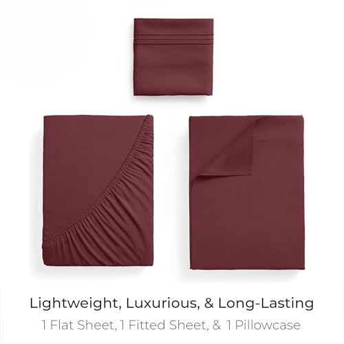 Image of Mellanni Twin Sheets Set - 3 PC Iconic Collection Bedding | Hotel Luxury, Extra Soft, Cooling Bed Sheets - Wrinkle, Fade, Stain Resistant (Twin, Burgundy)
