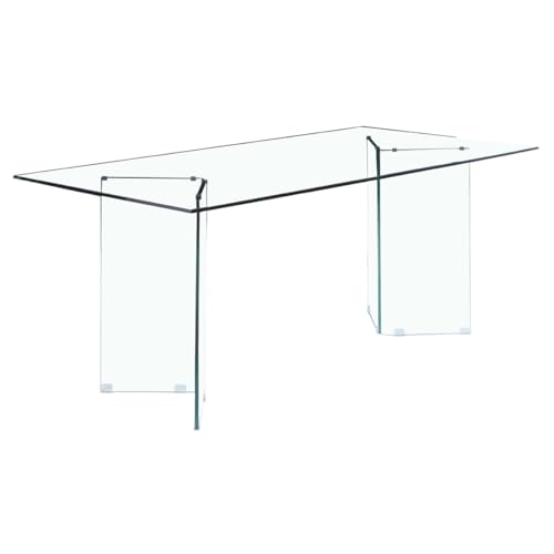 Meubletmoi Table de Repas Rectangulaire 180 x 90 cm avec Plateau et Pieds en Verre Trempé - Design Minimaliste et Contemporain - Ice