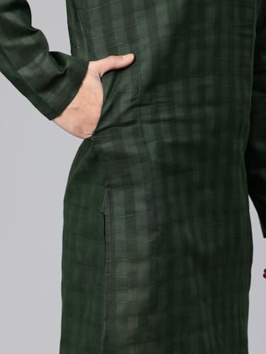 Image of Majestic Man Men's Pure Cotton Textured Check Mandarin Collar Long Kurta