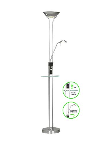 Lámpara de pie LED Olimpia para leer en el sofá con luz regulable y USB 6