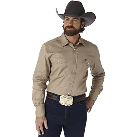 Wrangler Men's Khaki Athletic Work Shirt Cover