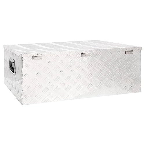 ACAGALA Alubox 100 x 55 x 37 cm, Alukiste mit Deckelüberstand Verschließbar aus Aluminium Riffelblech, Deichselbox Truckbox Transportbox, Silber