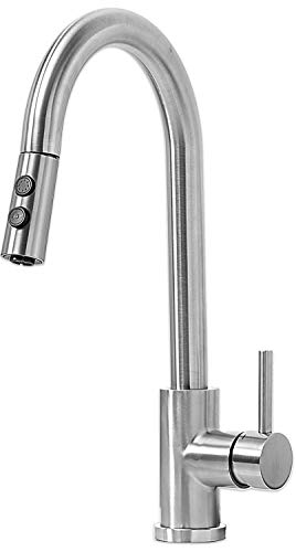 Best Cyber Deals 🔥 KINFAUCETS Commercial Solid Brass Single Handle Brushed Nickel Pull Down Sprayer Gooseneck Kitchen Faucet with Sprayer,1 Or 3 Hole Kitchen Sink Faucet for Farmhouse Rv Camper Laundry Utility Bar Sinks
