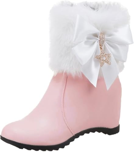 Women's Wedge Ankle Booties Side Zipper Outdoor Faux Fur Lined Warm Winter Boots Height Increase Knight Boots Shoes