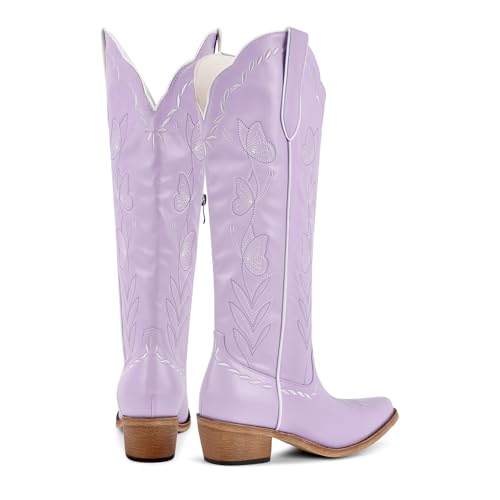 sexytag Butterfly Cowboy Boots for Women Embroidered Floral Cute Cowgirl Western Knee High Boots4