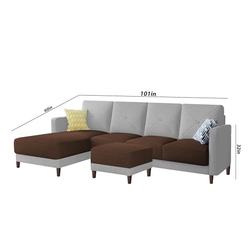 Image of Baloney LHS 6 Seater L Shape Sofa Set with Center Table for Living Room (Brown Grey Fabric) Premium Fabric Sofa