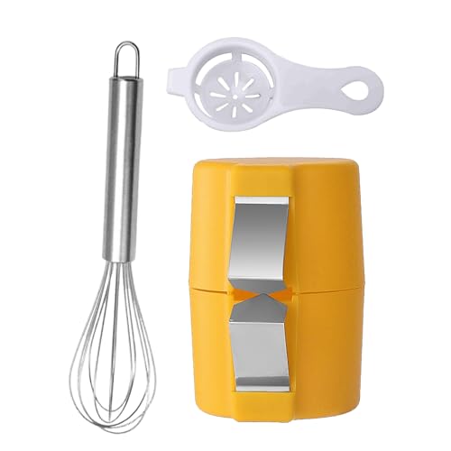 yupeuooe Egg Breaker - 泡立て器&卵白分離器付き 手動卵殻割りツール 3点セット - キッチン 調理 焼き菓子 朝食 オムレツ ワッフル ケーキ ハロウィン 休日 パーティー 誕生日 調理器具