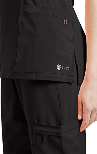 White Cross Fit V-Neck Scrub Top With Princess Seaming For Women 748 Black #TOP1
