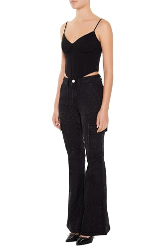 Jean cargo flare brillant à sequins brodés Forever 21