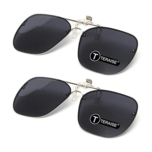 TERAISE 2PCS Clip On Sunglasses/Day+Night Vision Flip up HD Polarized