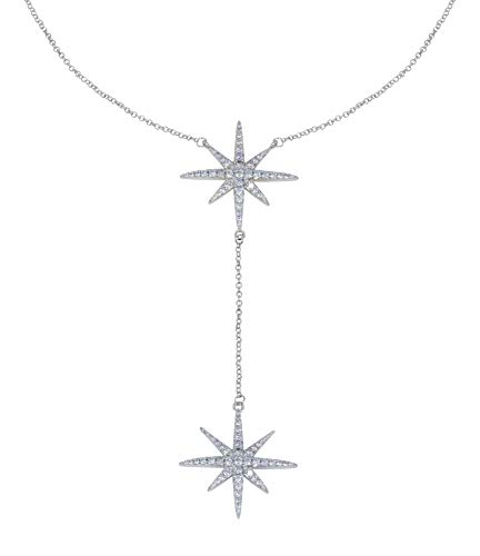 Savlano 14K Gold Plated Cubic Zirconia Round Cut Starburst 18 Inches Pendant Chain Necklace For Women