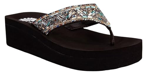 Yellow Box Women's Rosalie Wdge Sandal, Round Toe, 1.75 Inch Heel, 1 Inch Platform, Comfortable Flip-Flop