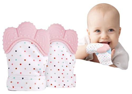 Image of WAHHSON Cotton Baby Soft Teething Mitten Teether Glove, Teether for 0-12 Months Baby, Teething Pain Relief Toy Glove, Natural Remedy for Infants & Toddlers | Infant Teething Mittens (Pink, Pair of 1)