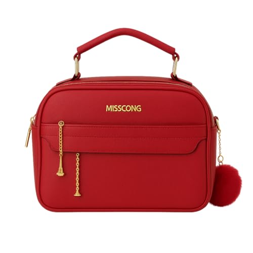 Bolsa Feminina Média Transversal Tiracolo Ombro Tote Baú QUBCCUM (Vermelho)