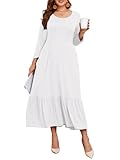 LARACE 3/4 Sleeve Dresses for Women Plus Size Casual Long Maxi Fall Winter Dress with Pockets(White 4X)