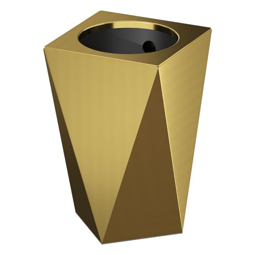 Image of 2.6GAL Gold Bathroom Trash Can,Brass Tarsh Can,Open Top,Decorative Trash Can,Waterproof,Double-Layer with Inner Lining for Bathroom,Bedroom,Office,Living Room,Hotel (Gold)