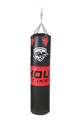 Image of IWIN RMOUR Unfilled Black Red Heavy PU Punch Bag Boxing MMA Sparring Punching Training Kick Boxing Muay Thai with Hanging Chain, Boxing Gloves and Hand Wraps (6 FT), red Black