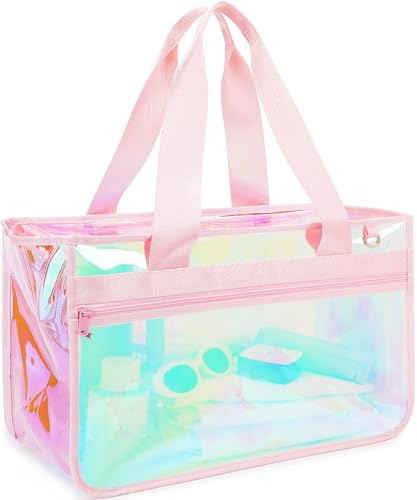 Image of Fammart Iridescent Clear Beach Bags Waterproof Sandproof for Women, Large Jelly Tote Zipper Pool Bag Cruise Essentials 2026