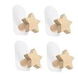 AUXBC 4PCS Adhesive Star-Shape Wall Hooks, Kids Room Decorative Hooks, Wood Coat Hooks Wall Mounted Hooks or Hanging Coat Clothes Hat Bag Purse and Towel