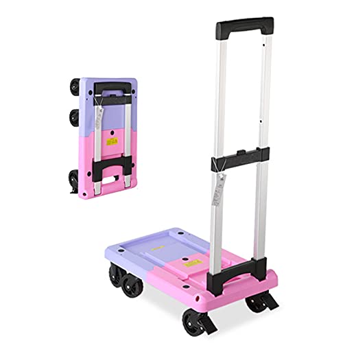 Portable Hand Truck,Folding All Terrain Trolley Height Adjustable Climbing Cart Quiet Rubber 6 Wheels for Supermarket,Home for Home Auto Office and Travel Use-Powder Purple Tuba
