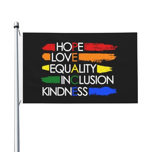Kindness Peace Equality Love Inclusion Hope Diversity Flag 3x5 Foot Durable And Fade Resistant,Perfect For Any Balcony Or Courtyard,Garden Decorative Banner