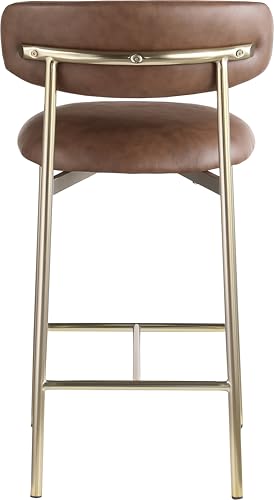 Meridian Furniture 995Brown-C Lupita Collection Moderno Butaco Contemporáneo con Asiento de Cuero Vegano Suave, Estructura Metálica Dorado Cepillado, 20.5" Ancho x 19" Profundidad x 36" Alto, Marrón, Juego de 2 miniatura 7