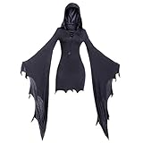 Mingyuezai Women Scream Costume Ghostface Costume Bat Sleeve Robe Dress(BlackBat,XL)