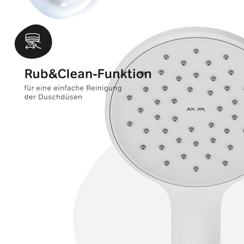 AM.PM Hit - Duschset mit Brausestange ohne Armatur, Duschbrause mit Schlauch und Halterung, Duschstange mit Handbrause, Duschsäule, Duschkopf mit 1 Strahlart, Weiß