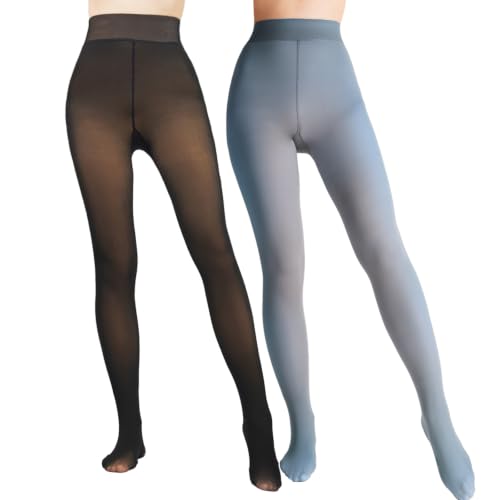 Image of Caprilite Women Fleece Lined Tights-Fake Translucent Leggings High Waist Pantyhose Sheer Thick Warm Tights For Women