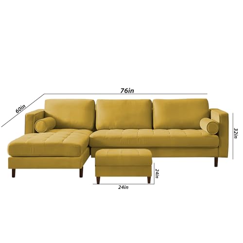 Image of Lezra LHS 4 Seater L Shape Sofa Set with Center Table for Living Room (Yellow Fabric) Premium Fabric Sofa