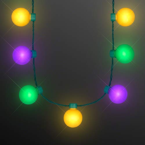 FlashingBlinkyLights Mardi Gras LED Jumbo Globe Bulbs Light Up Strand Necklace