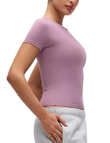 Image of CRZ YOGA Softembrace High Neck T-Shirt | Workout, Ultra Soft, Tight Fit, Waist Length, Short Sleeve Tops for Women
