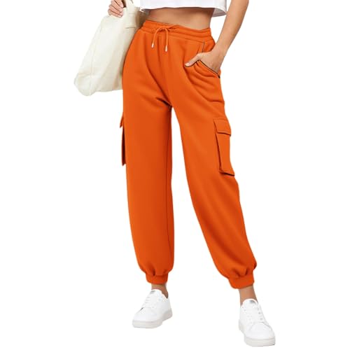 Pantalones De Correr Para Mujer Cintura Elástica Casual Pierna Ancho Cordón Y Bolsillos Unicolor Moda Pantalones Deportivos Activos Primavera Verano Adelgazamiento Correr Trabajo Playa, naranja, L