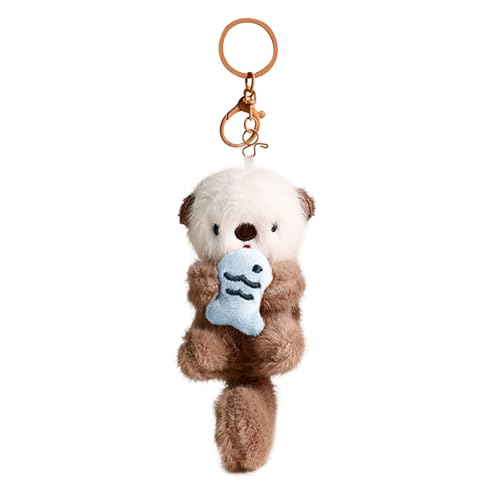 Plush Keychain Otter Charm for Women Teens & Animal Lovers | for Handbags Purses Backpacks & Car Keys | Birthday Gift (Grey)