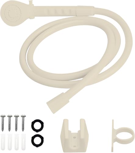 Image of RV Shower Replacement Shower Head with Hose & Guide Ring & Shower Holder Non-Metallic Hand-Held Shower Set White /Black (Parchment Showers)