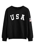 SweatyRocks Womens Casual Long Sleeve Crew Neck USA Letter Print Pullover Sweatshirt Black M