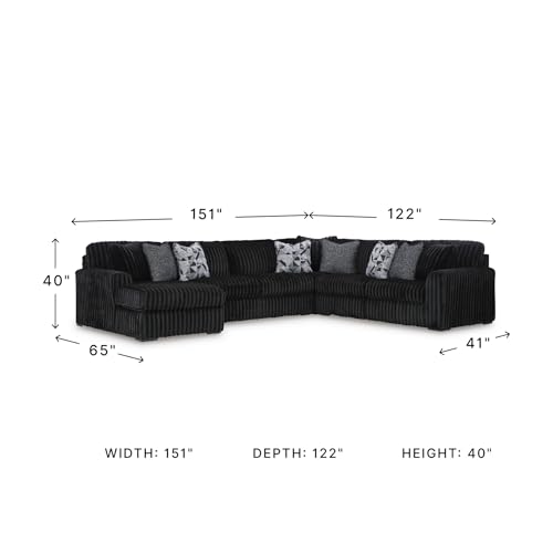 Image of Signature Design by Ashley 6-Piece U-Shape Sectional with Chaise, Black | Jumbo corduroy 100% polyester fabric, Platform foundation system, Living room use, 9 toss pillows, Midnight-Madness Series