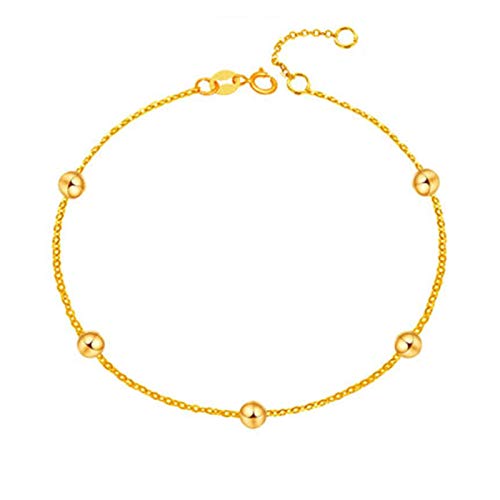 Bracelet de cheville en or jaune 18 carats pour femmes avec 5 perles