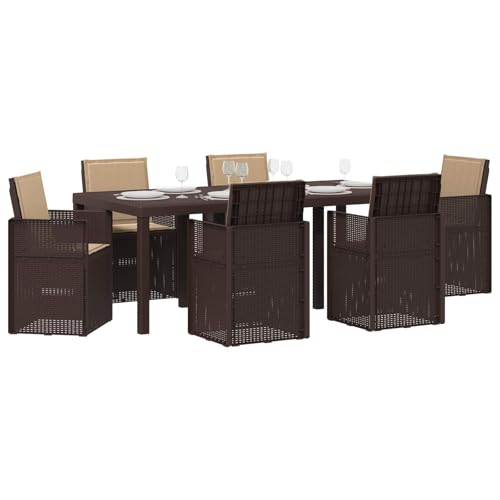 vidaXL Ensemble de Salle à Manger pour Jardin 7 pcs Marron et Taupe PP, Ensemble de Jardin Moderne, résistant aux intempéries, stylé, Meubles d'extérieur...