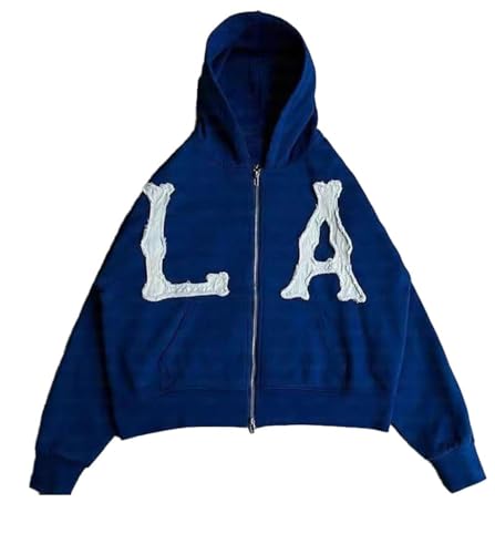 Dynict Unisex Letter Embroidery Trendy Hoodies Zip Up Casual