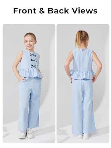 Image of Girls' Clothing Sets Sleeveless Bow Crop Top Wide Leg Linen Pants 2026 Summer Outfits Cute Kids Clothes
