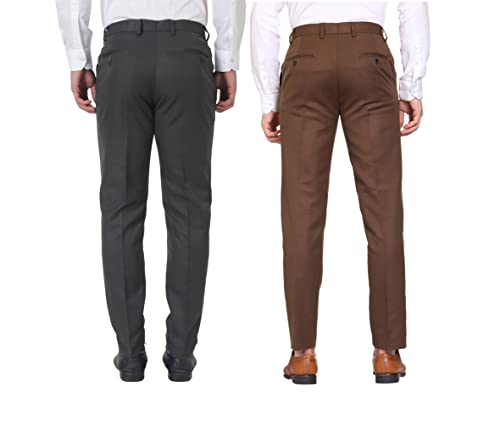 Image of MALENO Men Formal Trouser Regular Fit Solid | Soft and Breathable Pant Combo (Pack of 2)