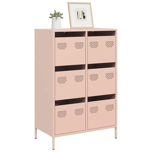 WRJENFSC Highboard Rosa 68 x 39 x 101,5 cm de acero laminado en frío, 6 cajones, aparador moderno con patas de metal, armario de almacenamiento robusto para salón, pasillo y oficina