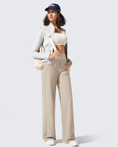 G4Free Breathable Ribbed Wide Leg Yoga Pants Women High Waist Lightweight Casual Trousers with Pockets4