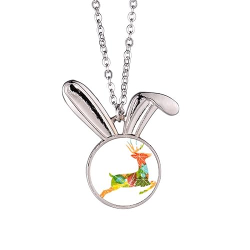 Collier pendentif lapin avec motif élan de Noël coloré pour bijoux fantaisie et fêtes
