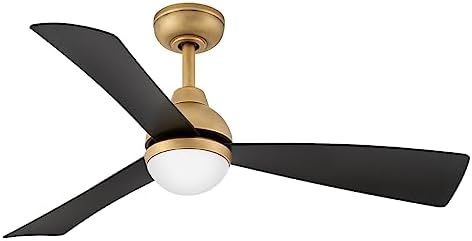 Hinkley Una 44" Indoor/Outdoor LED Smart Ceiling Fan with Remote, Scandinavian style, 3-Blade Propeller, Damp Rated, Heritage Brass and Matte Black blades