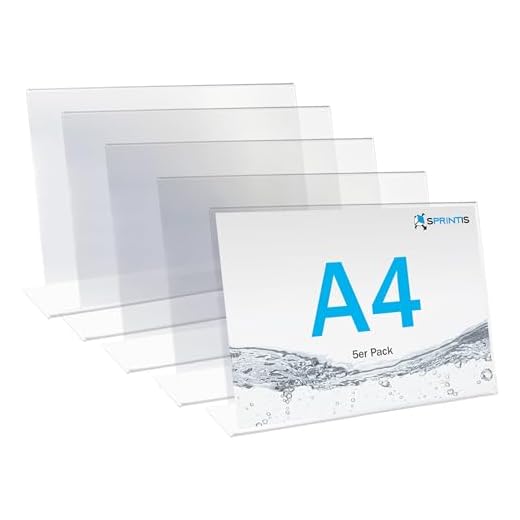 SPRINTIS Tischaufsteller A4 quer (5 Stück) - für Inhalt 29,7 x 21 cm, L-Aufsteller aus glasklarem Kunststoff für Hochzeit & Restaurant, Werbeaufsteller DIN A4 schräg, Menükartenhalter Querformat