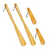 WOONEKY 4 Stück Kurzer Holzschuhlöffel mit Ergonomischer Schuhanzieher für Senioren und Schwangere Teiliges Robuste Anziehhilfe für Hotel