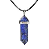 Natural Blue Lapis Gemstone Hexagonal Pointed Reiki Chakra Pendant Genuine Leather Necklace 18 Inch